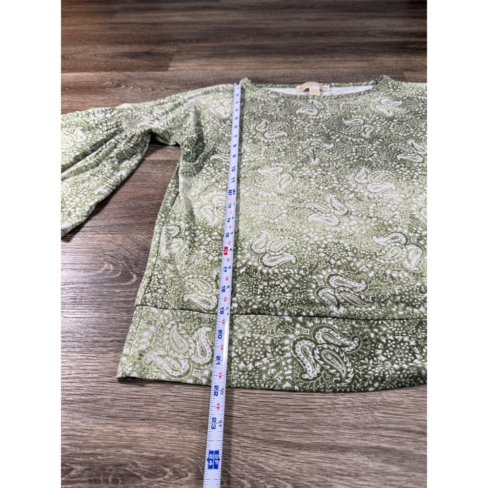 Michael Kors Top XS Bell Sleeve Green Paisley Side Tie 70s Inspired Fairy Flowy - Picture 2 of 8